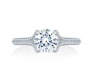 A. Jaffe Unique Split Shank Micro Pave Round Diamond Center Quilted Engagement Ring