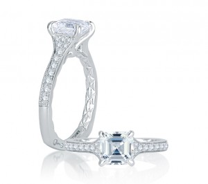 A. Jaffe Modern Meets Vintage Micro Pave Asscher Cut Diamond Center Quilted Engagement Ring