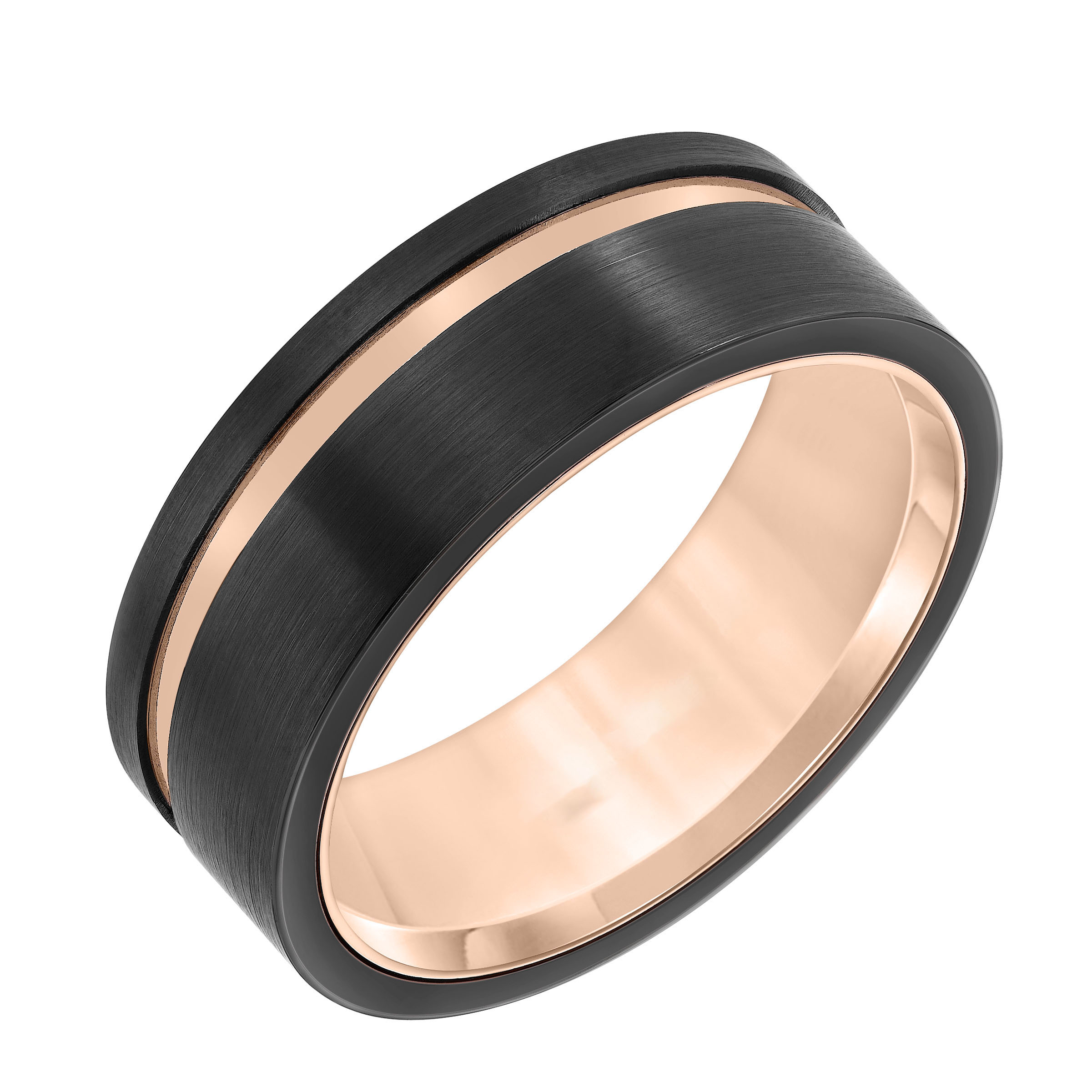 Black Tungsten Carbide Band with Satin Finish and  Rose Cut Out