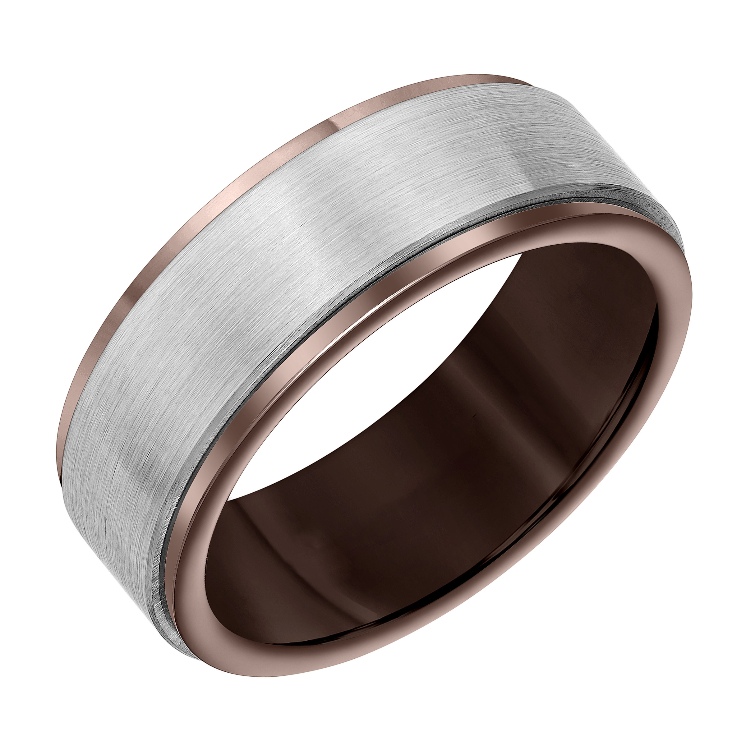 Brown and White Tungsten Carbide Band with Satin Finish