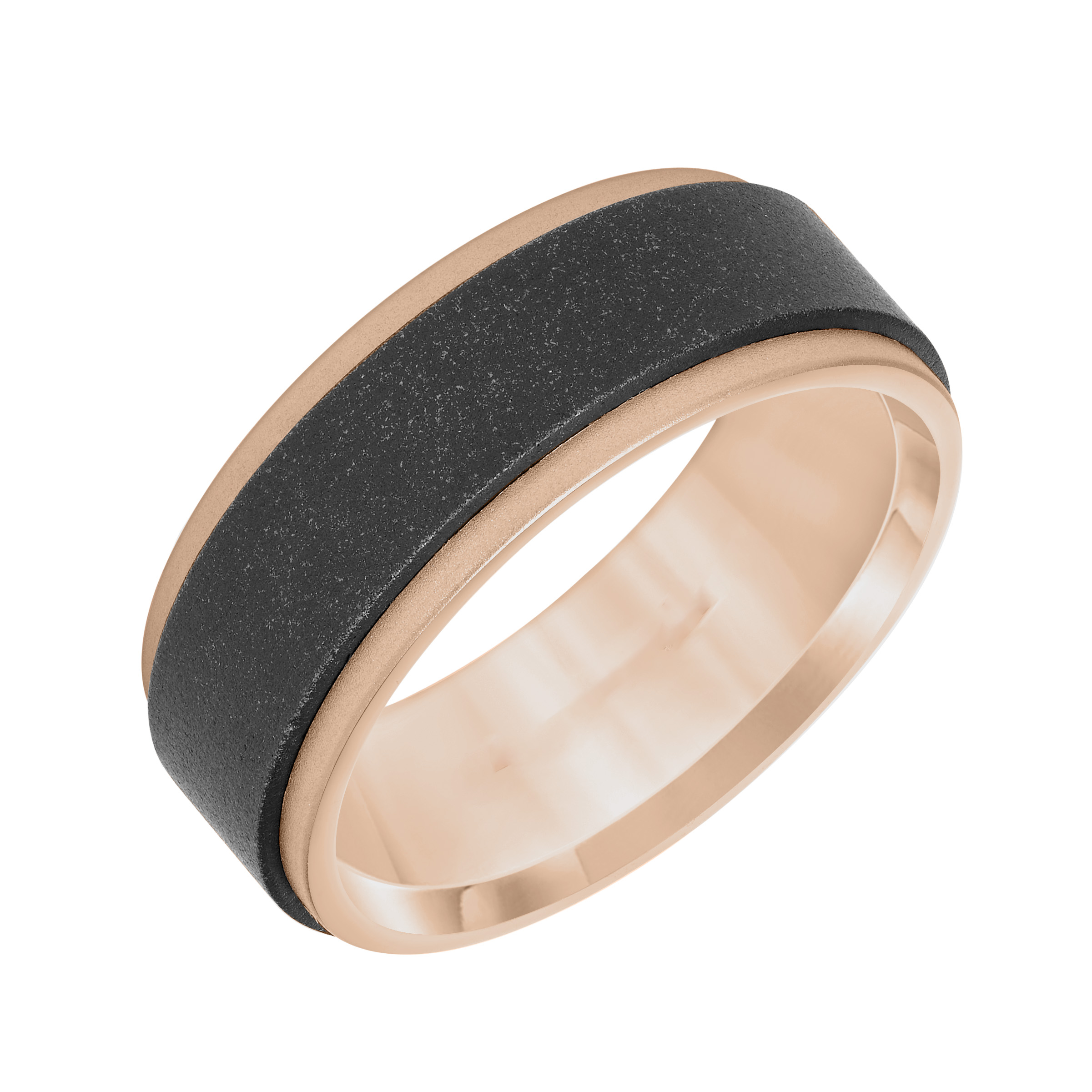 Black Tungsten and 14k Rose Gold Step Edge Band