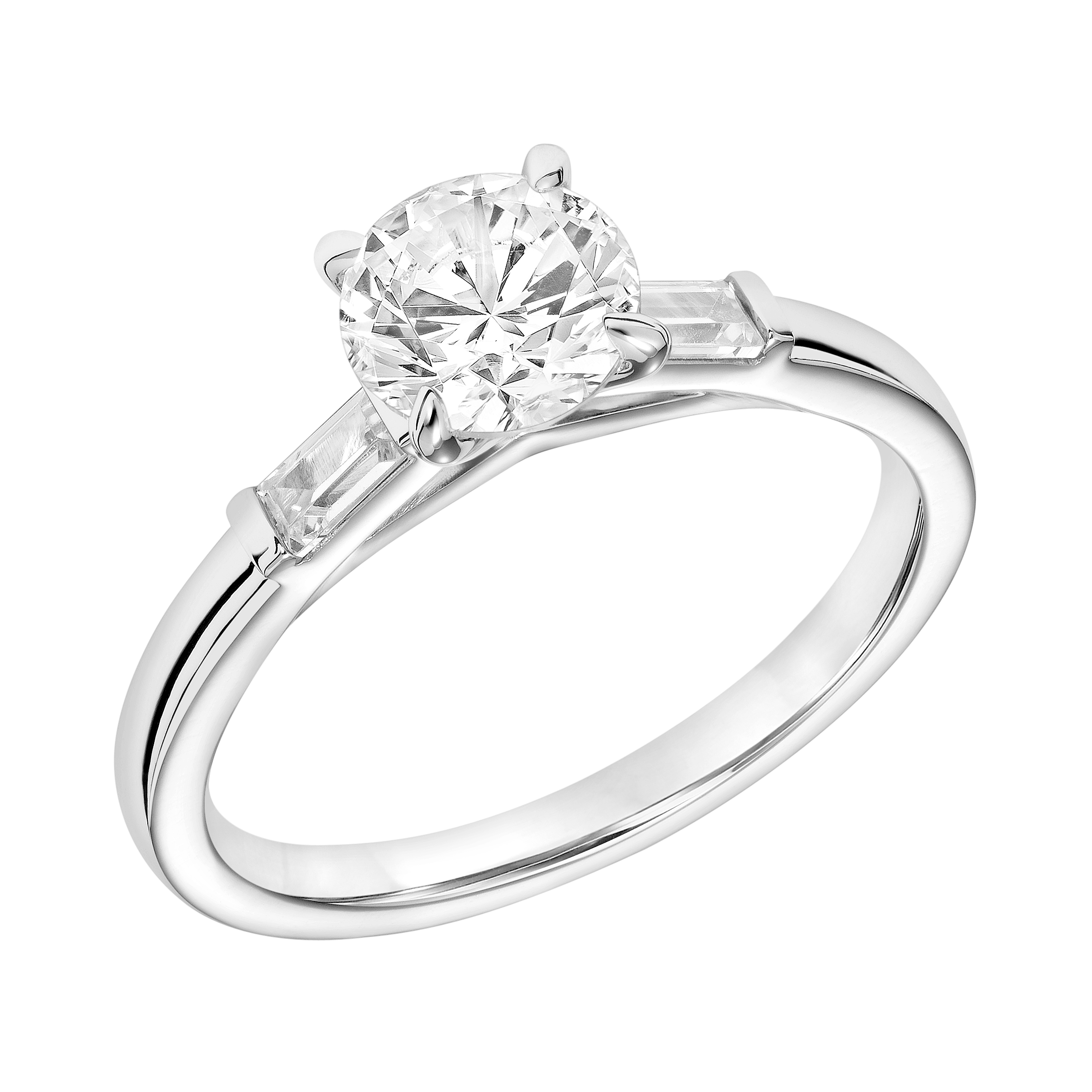 Round diamond Engagement Ring with Baguette Accents