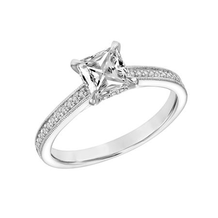 Princess Diamond Engagement Ring with Milgrain Accent