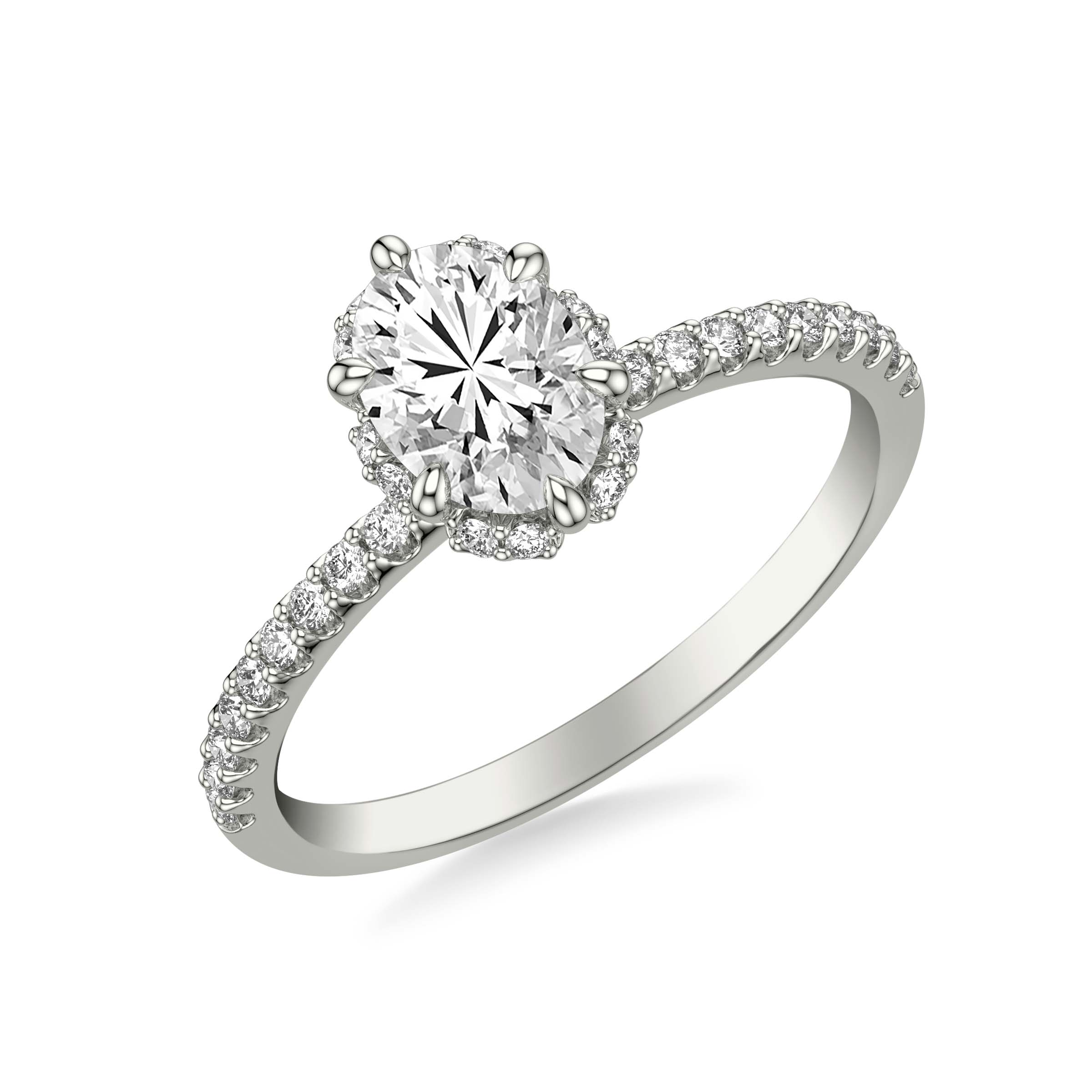 Oval Diamond Engagement Ring with Hidden Halo