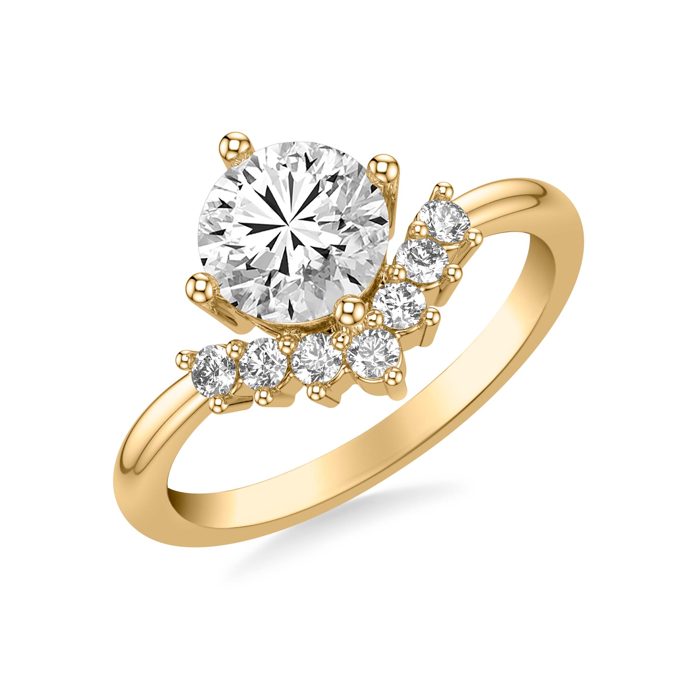 Round Diamond Chevron Engagement Ring