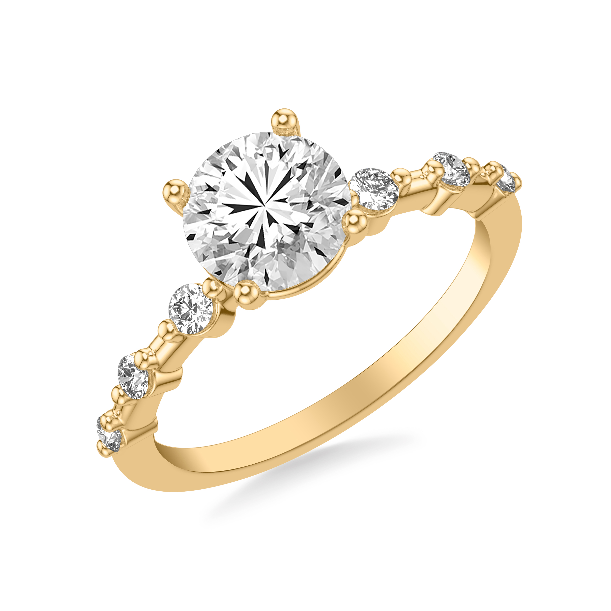 Round Diamond Engagement Ring with Three Diamond Accents