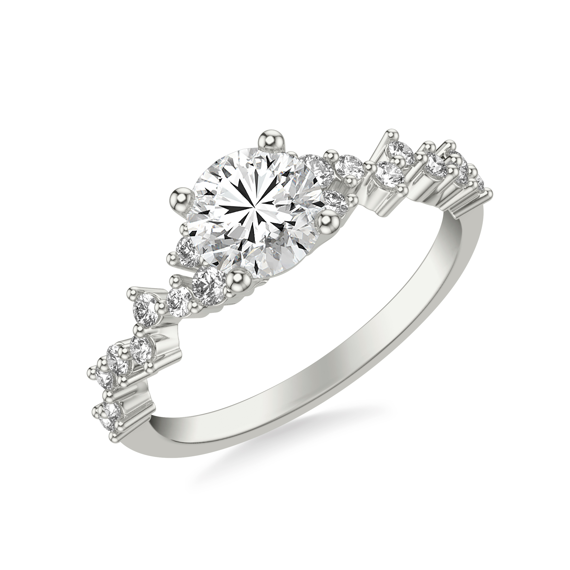 Scattered Round Diamond Engagement Ring