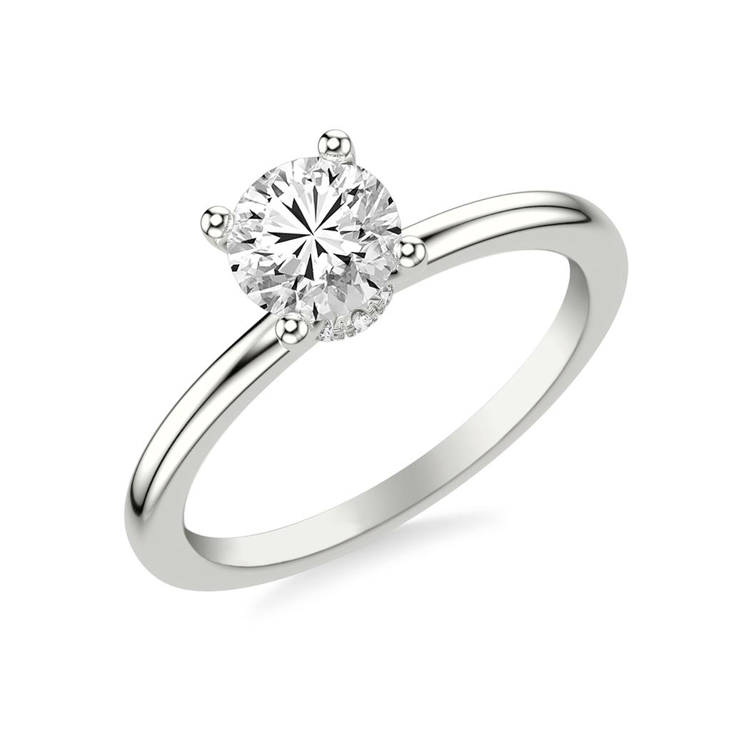 Solitaire Style Diamond Engagement Ring with Hidden Diamond Halo
