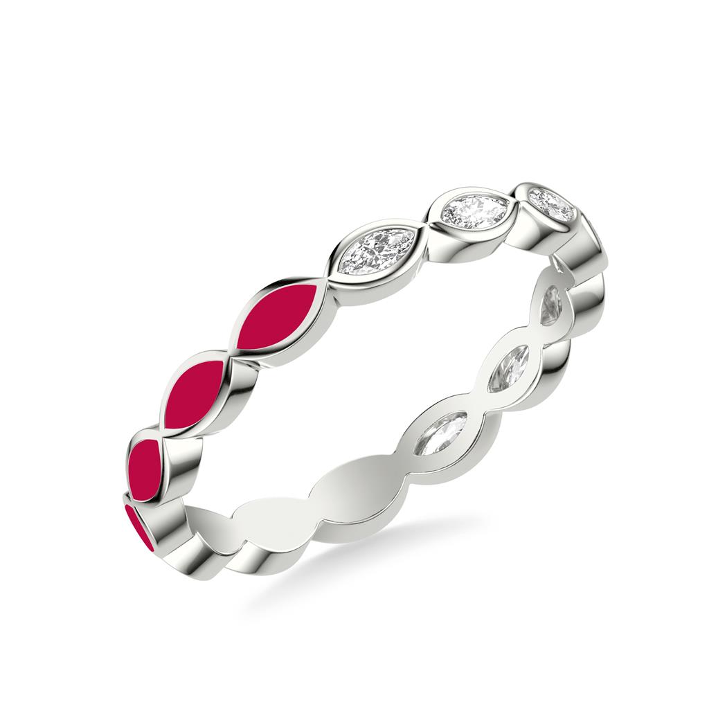 Stackable Eternity Band Half Pink Ceramic Marquise Design and Bezel Set Marquise Diamonds