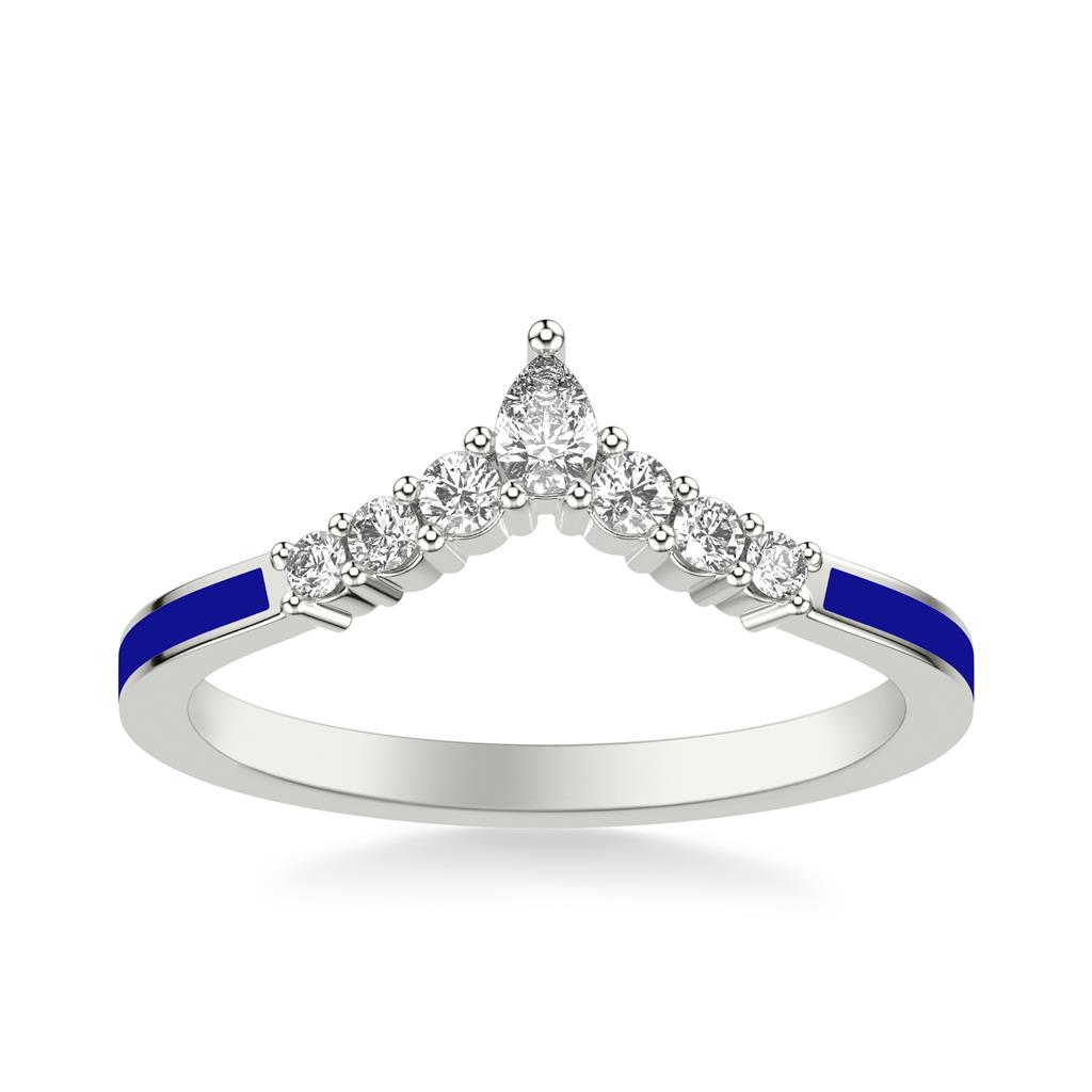 Blue Ceramic Chevron Band with Graduated Round Diamonds and Pear Diamond Accent
