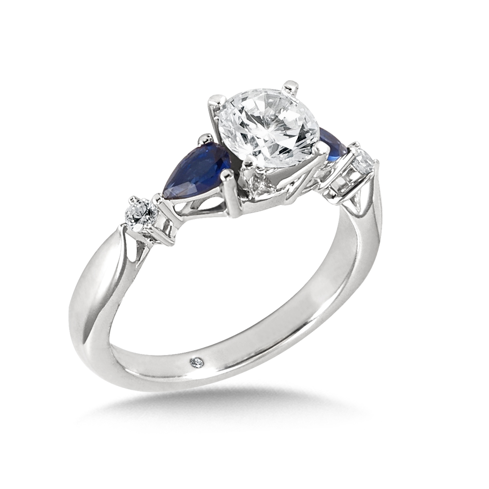 Round Diamond Engagement Ring with Sapphire Sides