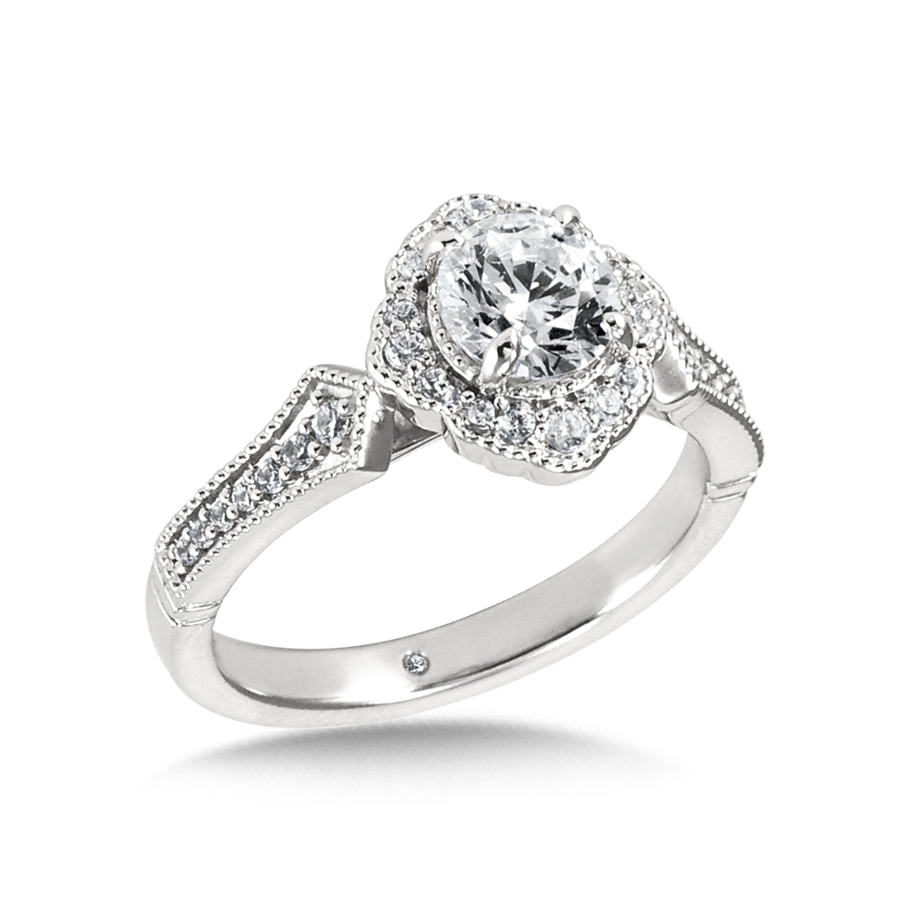 Round Diamond Engagement Ring with Unique Diamond Halo and Sides