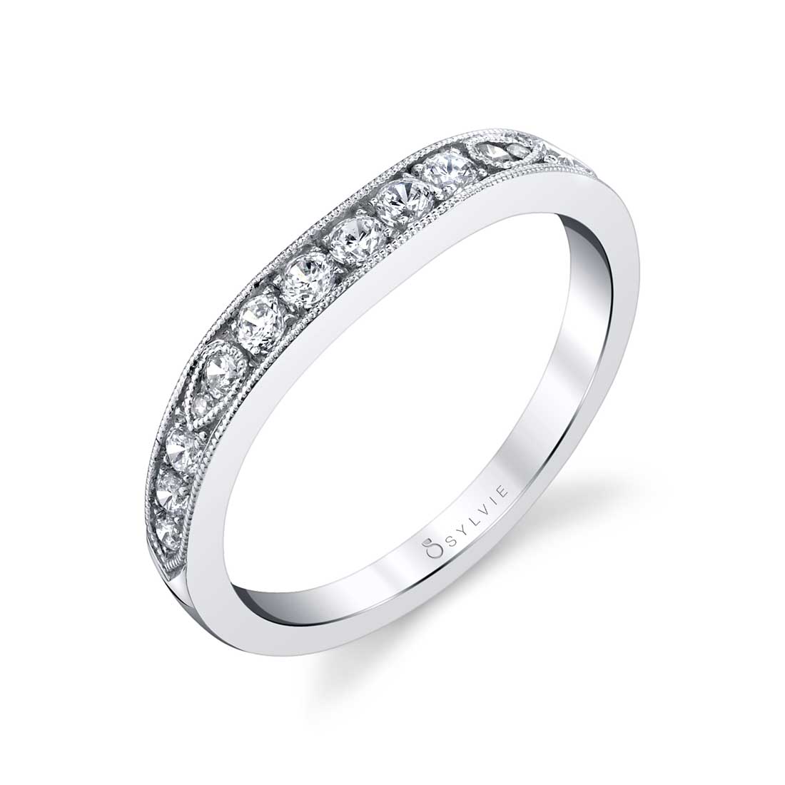 Vintage Inspired Diamond Wedding Band with Milgrain Accents