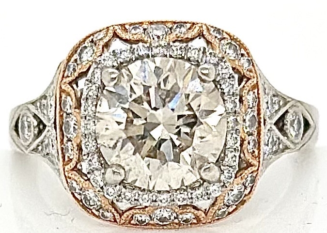 Estate 14KWP Round Diamond Fancy Ring