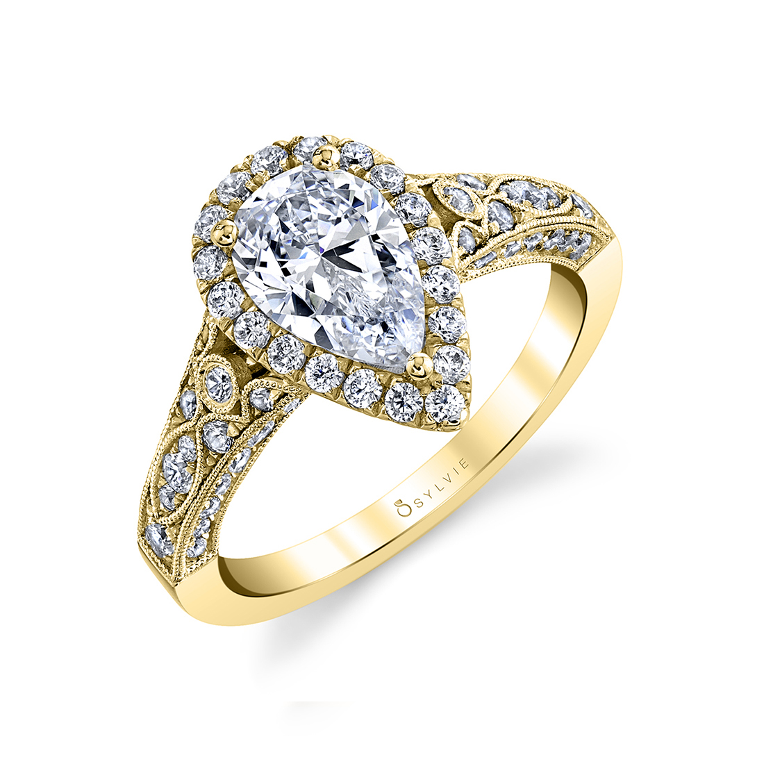 Cheri Vintage Style Halo Pear Shape Diamond Engagement Ring