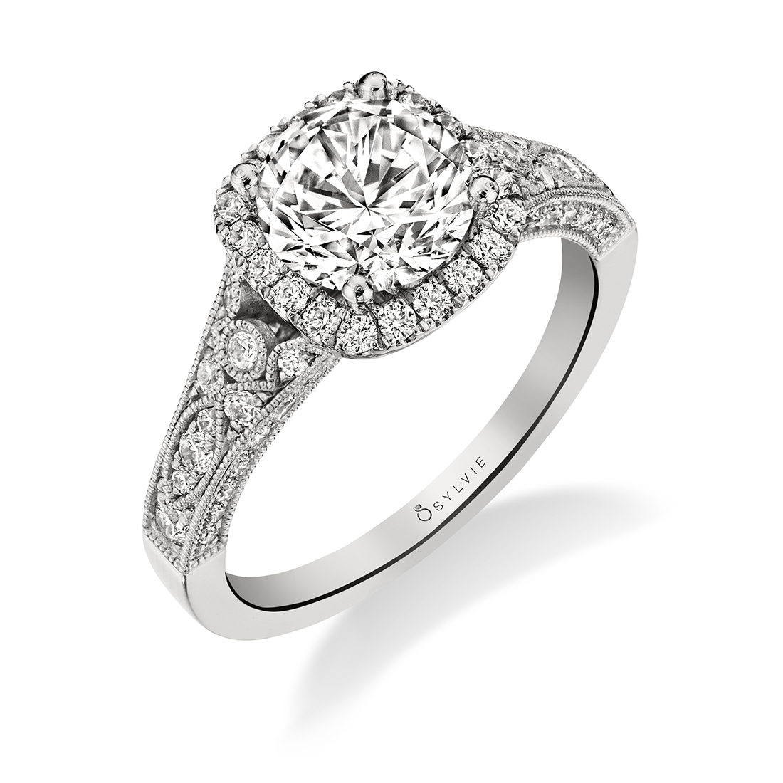 Cheri Vintage Style Cushion Halo Diamond Engagement Ring