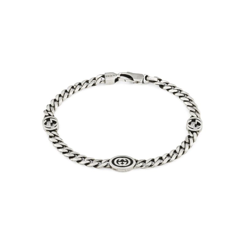 Gucci Interlocking G Bracelet with Black Enamel