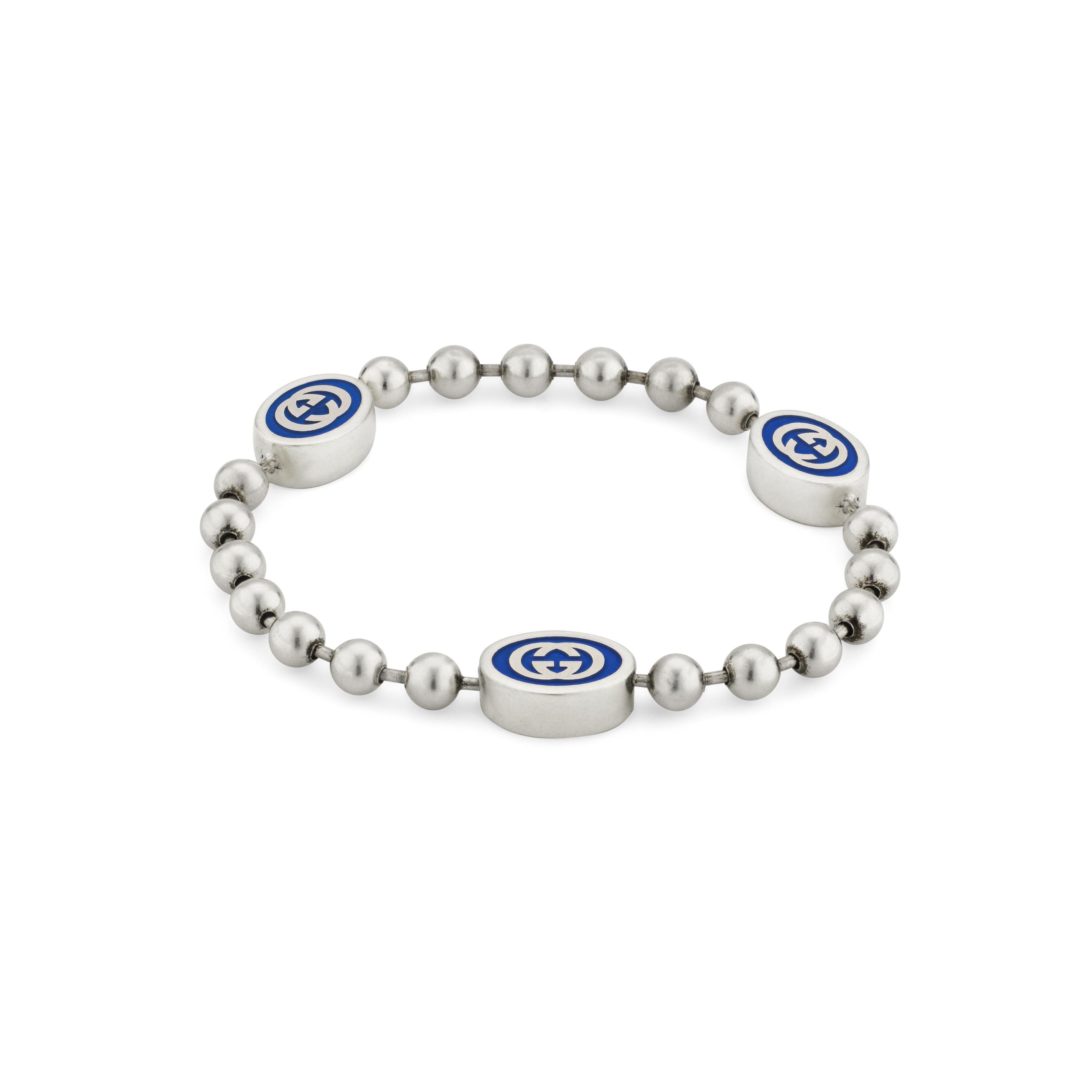 Gucci Boule Interlocking G Bracelet with Blue Enamel in sterling silver