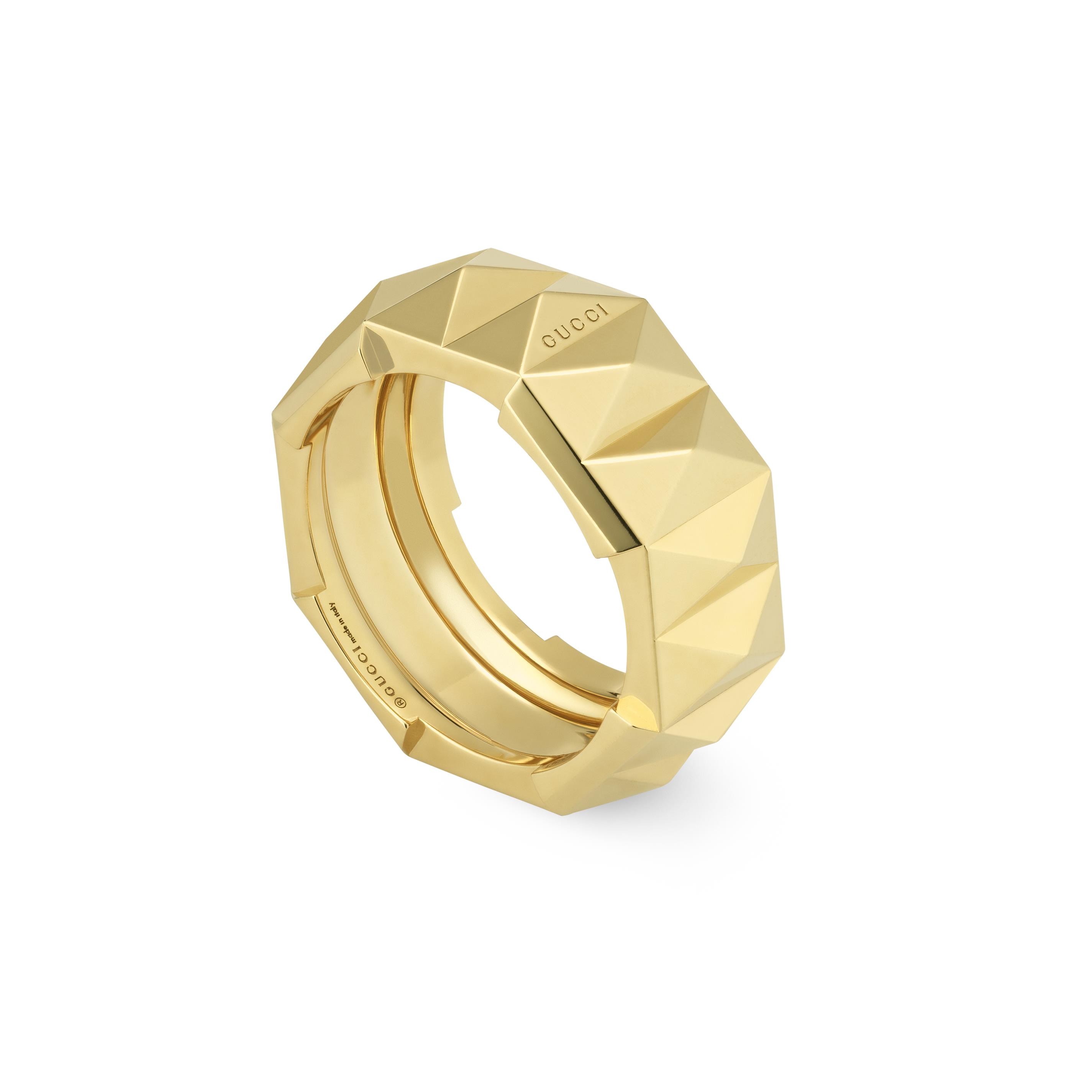 Gucci Link To Love Wide Studded Ring in Yellow Gold