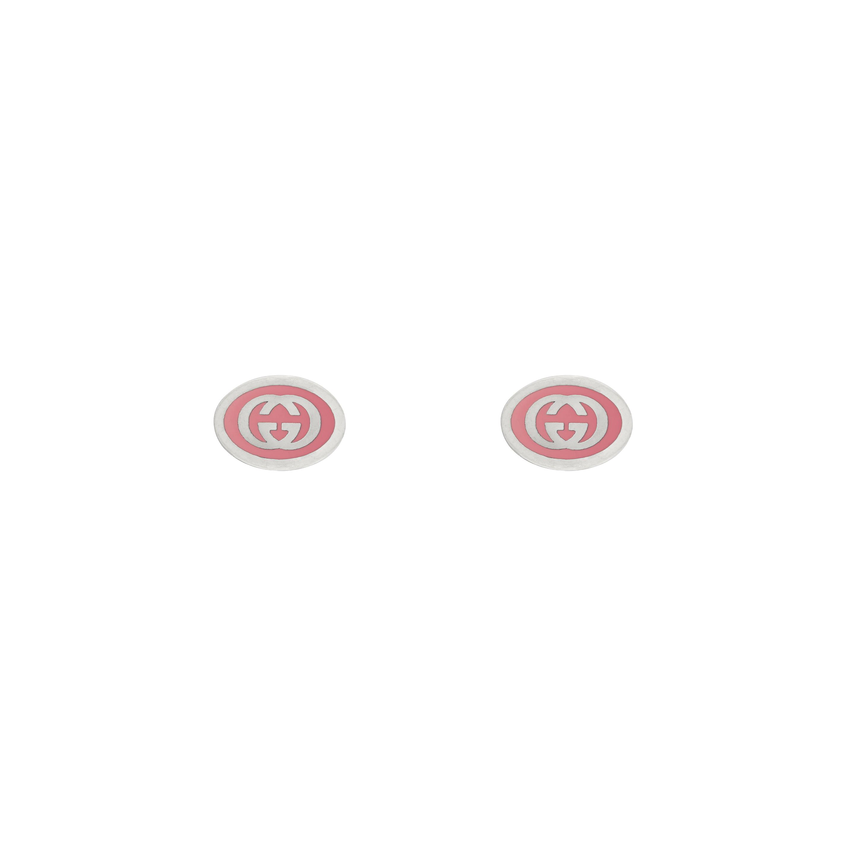 Gucci Interlocking G Detail Earrings with Pink Enamel