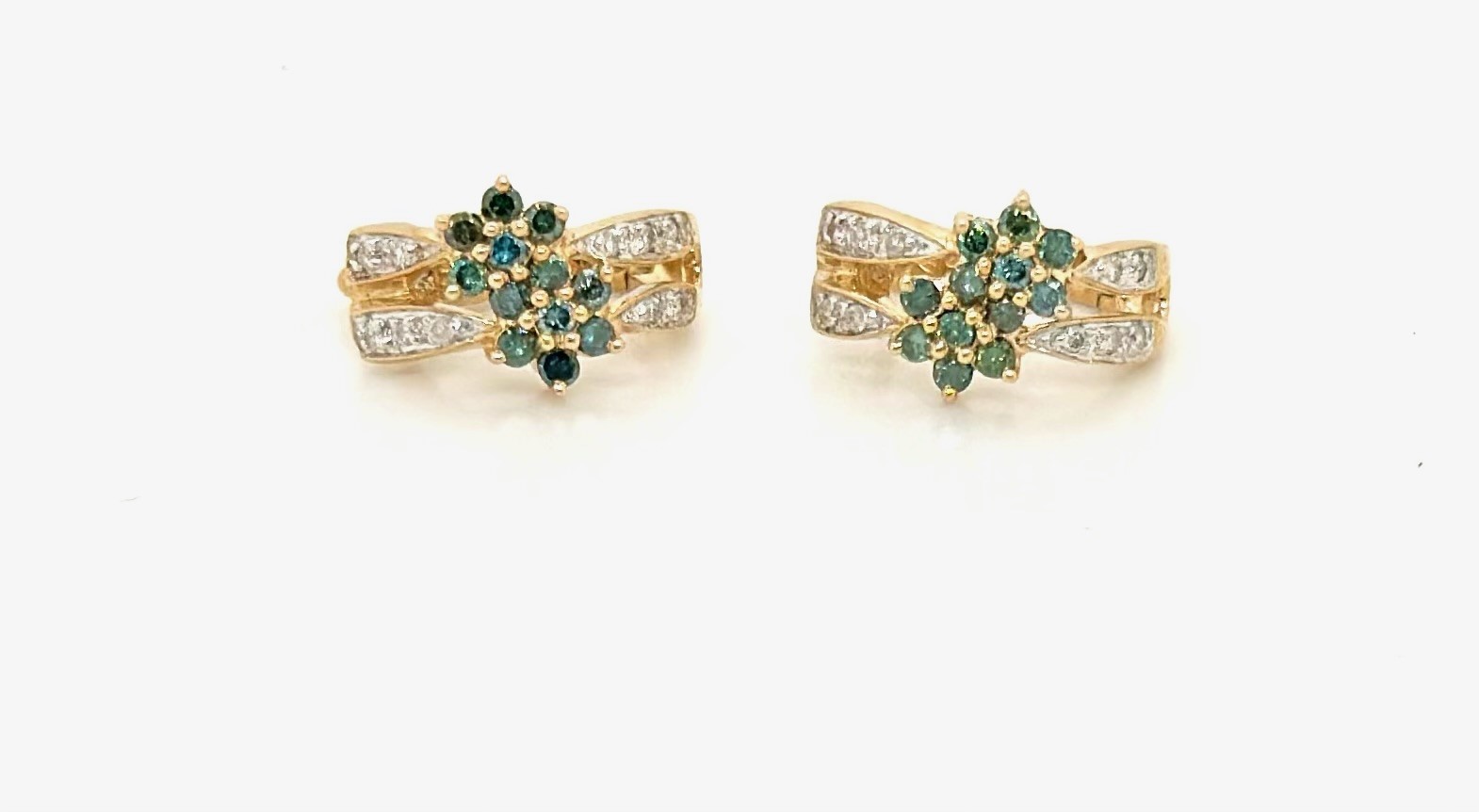 Estate 14kyg Emerald Diamond Earrings