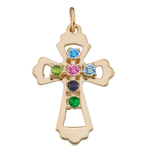 Birthstone Cross Necklace Style 99 with 6 Stones