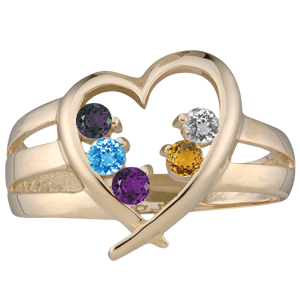 Mothers Ring style 152 Heart Birthstone Ring with 5 Stones