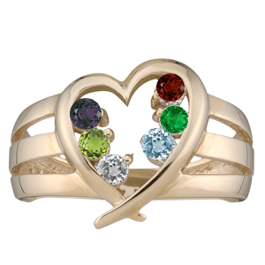 Mothers Ring style 152 Heart Birthstone Ring with 6 Stones