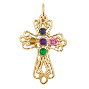 Birthstone Cross Necklace Style 103 with 5 Stones