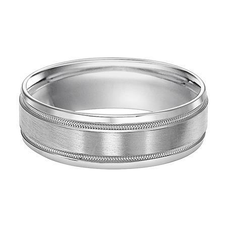 Polenza Gents White Gold Milgrain Accent Wedding Band