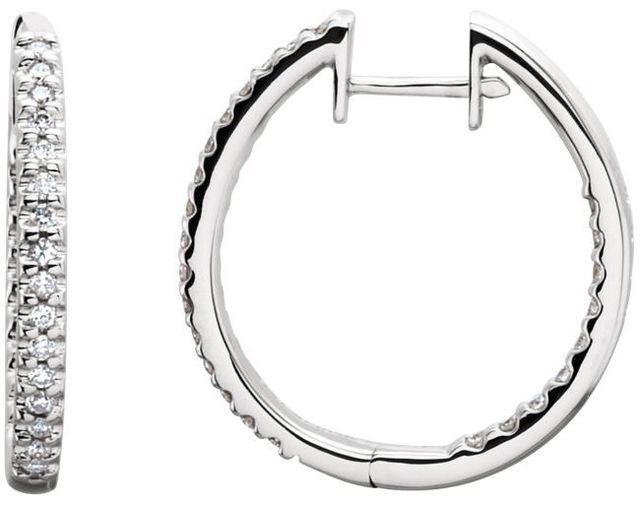 14kt White Gold 1/2 CTW Diamond Hinged Inside/Outside Hoop Earrings