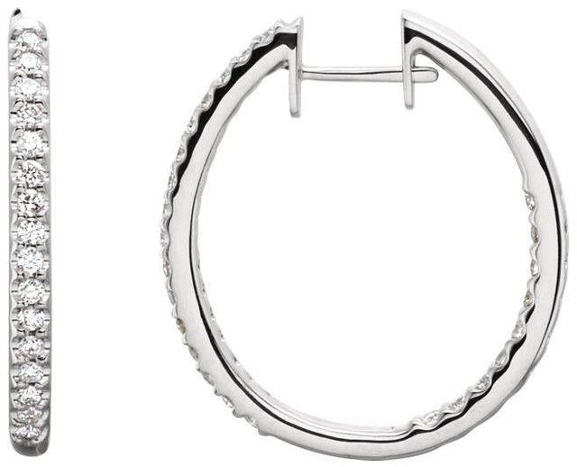 14kt White Gold 3/4 CTW Diamond Hinged Inside/Outside Hoop Earrings