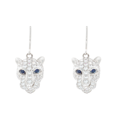 Sapphire Dangle Lion Head Earrings