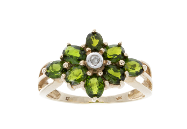 10K Yellow Gold Green Diopside Diamond Ring