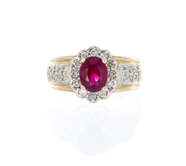 14K Yellow Gold Synthetic Ruby Diamond Ring