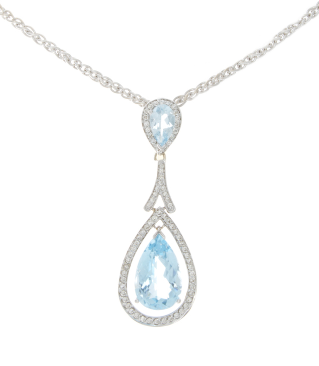 14K Blue Topaz Diamond Pendant