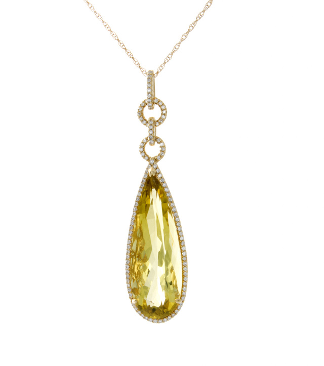 Lemon Quartz and Diamond Pendant