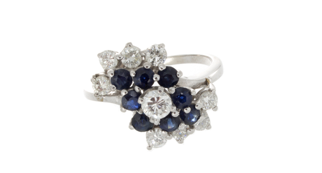 Estate Sapphire and Diamond Ring in White Gold