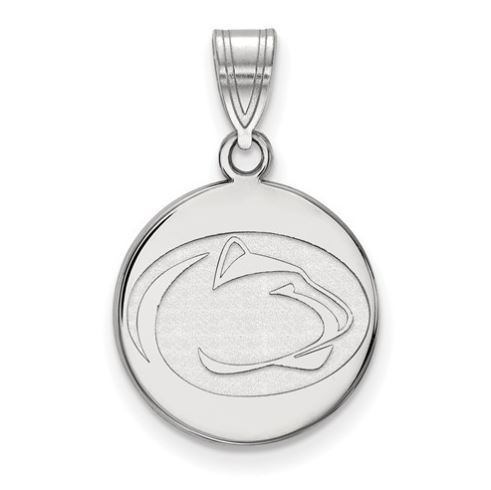 Penn State 14k White Gold Lion Head Disc Pendant Medium