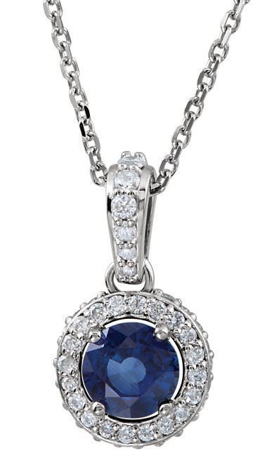 14kt White Gold Blue Sapphire & 1/4 CTW Diamond 18