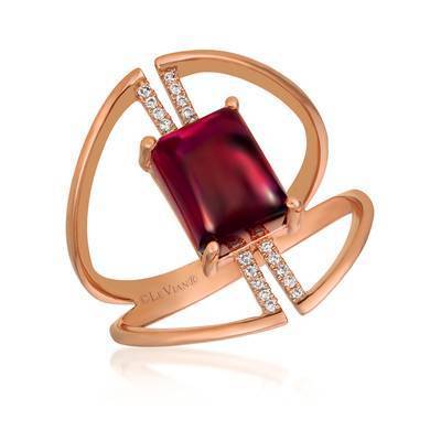 LeVian 14K Strawberry Gold® Raspberry Rhodolite® 3 1/3 ct Ring with Vanilla Diamonds® 1/20 cttw