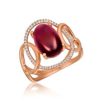 LeVian 14K Strawberry Gold® Raspberry Rhodolite® 4 1/2 ct Ring with Vanilla Diamonds® 1/6 cttw