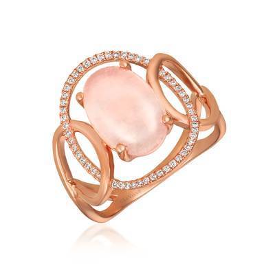 LeVian 14K Strawberry Gold® Pink Orchid Quartz 2 3/4 ct Ring with Vanilla Diamonds® 1/6 cttw