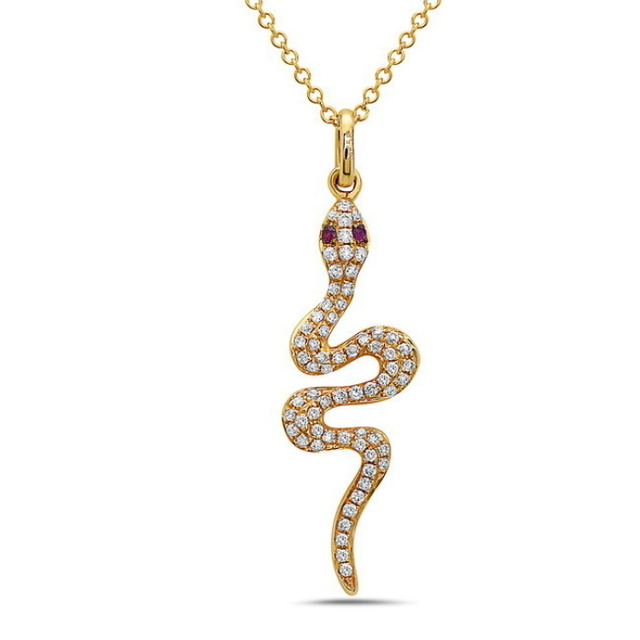 Diamond Snake Pendant with Ruby Eyes