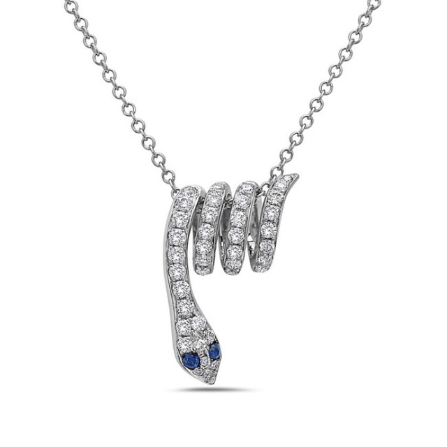 Coiled Diamond Snake Pendant with Sapphire Eyes