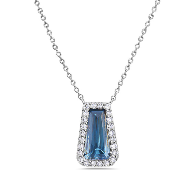 London Blue Topaz and Diamond Trapezoid Pendant