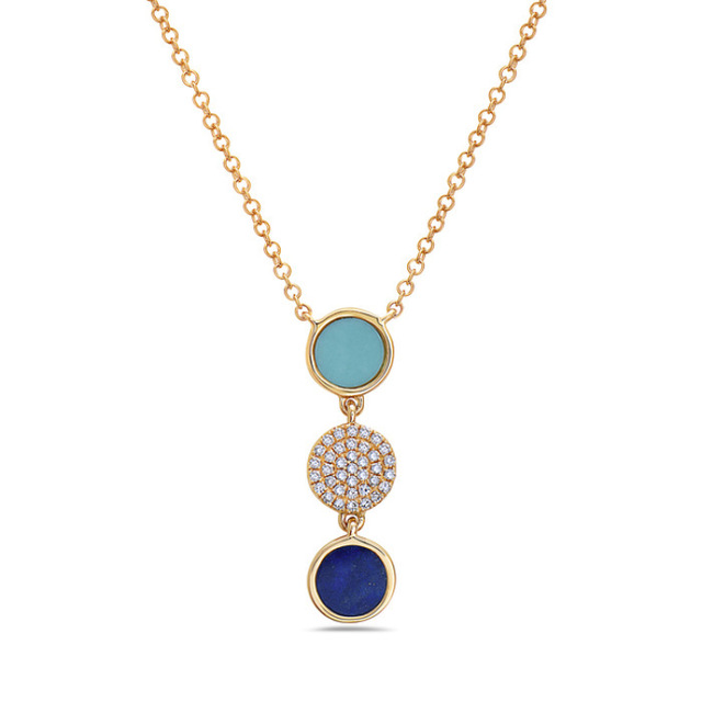 Turquoise, Lapis and Diamond Pendant
