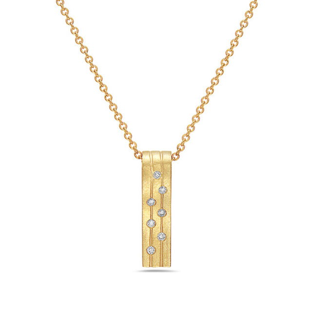 Scattered Diamond Bar Pendant in Yellow Gold