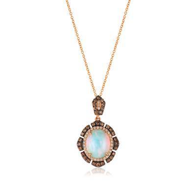 LeVian 14K Strawberry Gold® Neopolitan Opal 2 3/4 ct Pendant with Chocolate Diamonds® 5/8 cttw and Vanilla Diamonds® 1/5 cttw