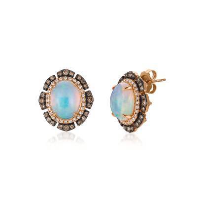 LeVian 14K Strawberry Gold® Neopolitan Opal 2 3/8 cttw Earrings with Chocolate Diamonds® 3/8 cttw and Vanilla Diamonds® 1/4 cttw